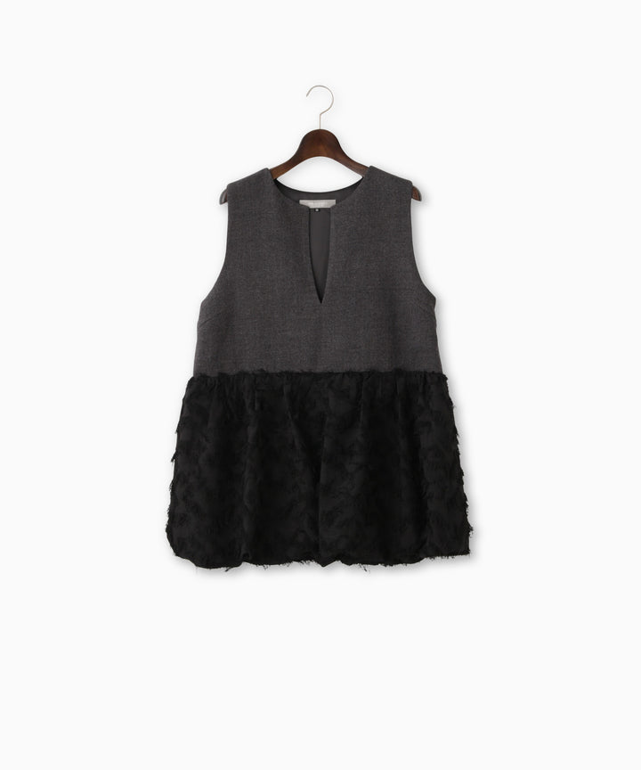 ツイード×ジャガードドッキングバルーントップス