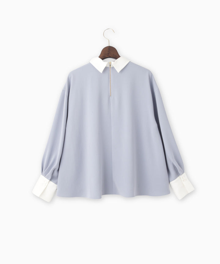 バックサテンジョーゼット衿付きブラウス