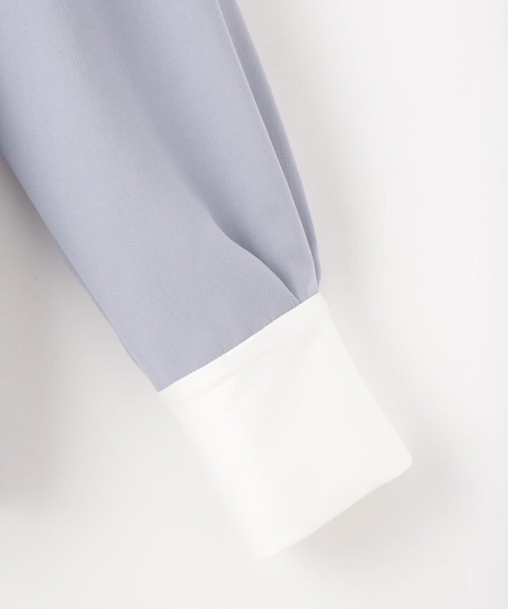 バックサテンジョーゼット衿付きブラウス