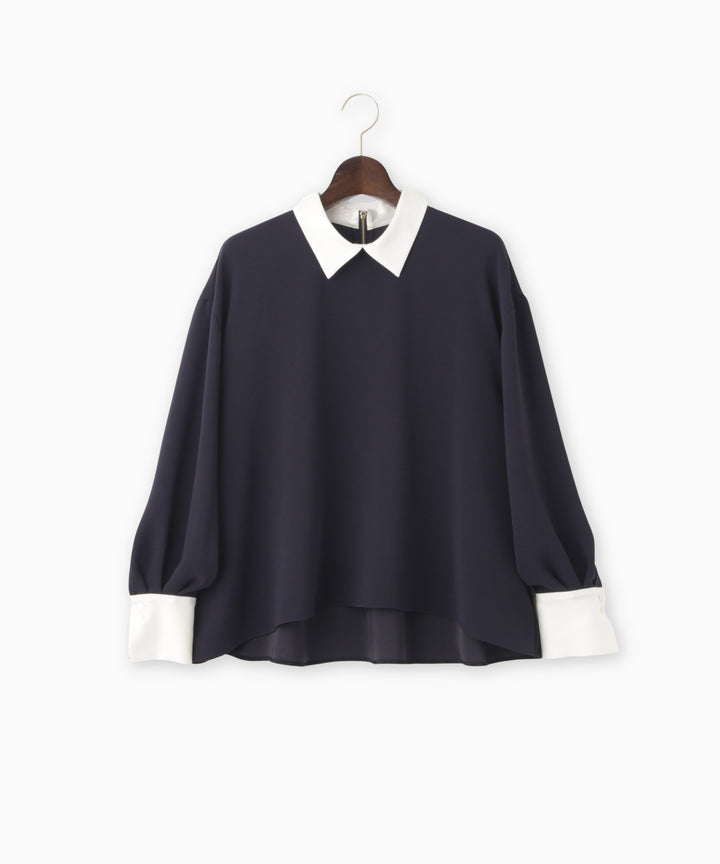 バックサテンジョーゼット衿付きブラウス