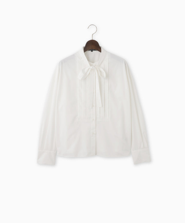 ボウタイ付きバンドカラーブラウス