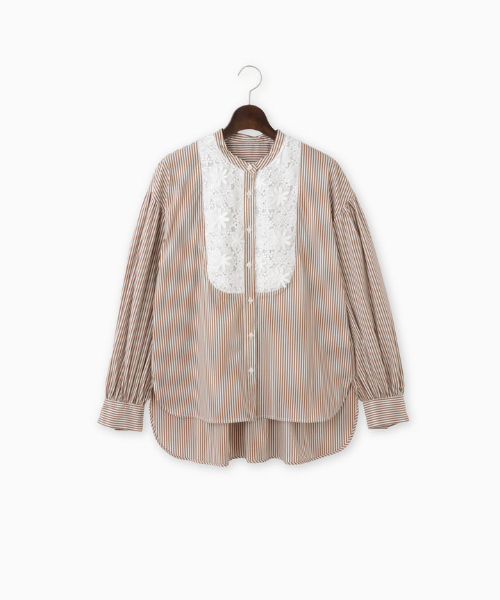 バンドカラーフラワーデザインブラウス