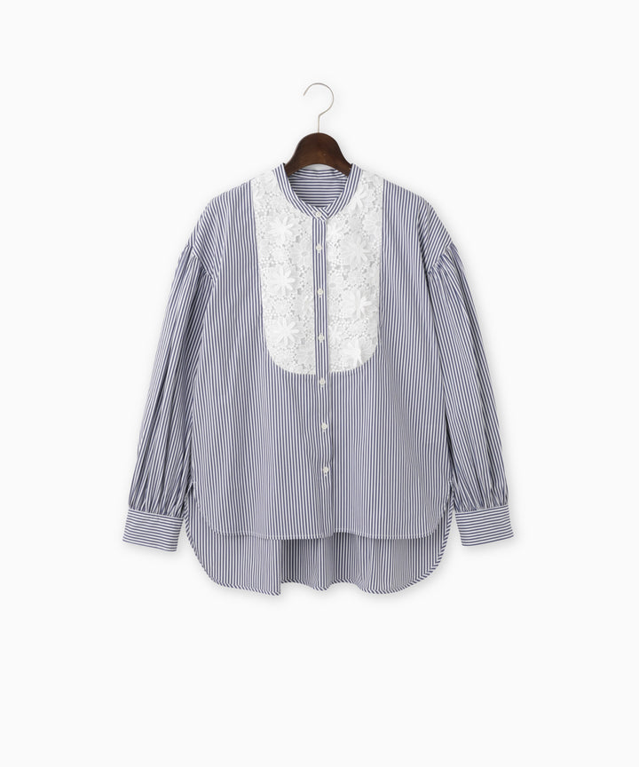 バンドカラーフラワーデザインブラウス