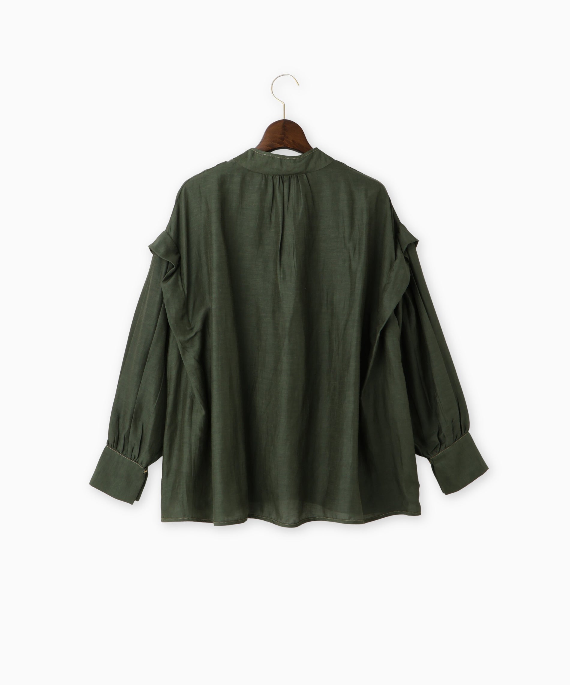 美品　outil リネンカシュクールブラウス　DARK GREEN リネンレースアップブラウス – FACE SANS FARD