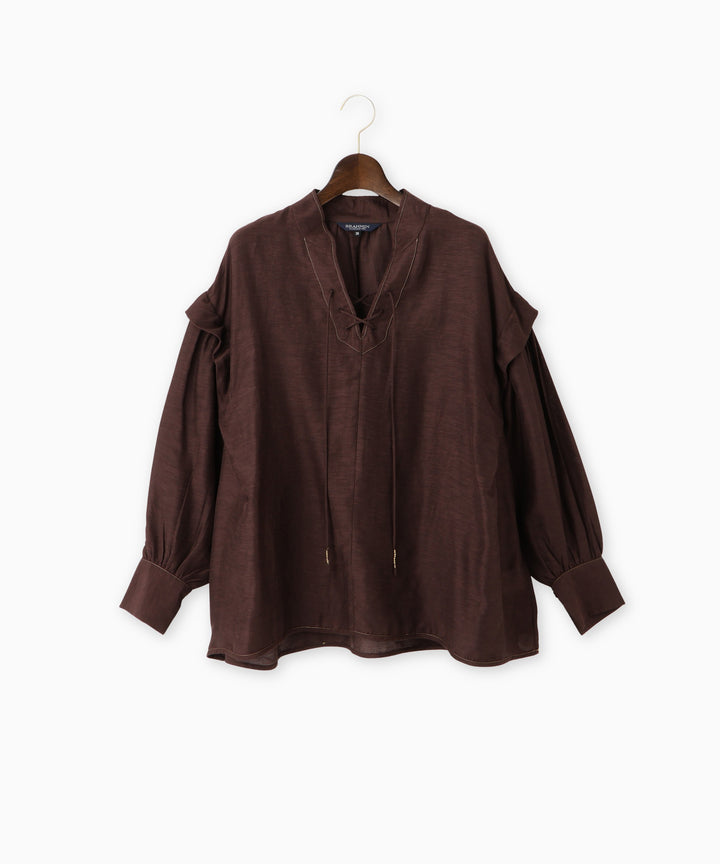リネンレースアップブラウス