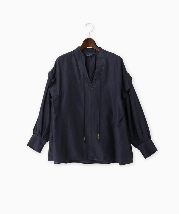 リネンレースアップブラウス