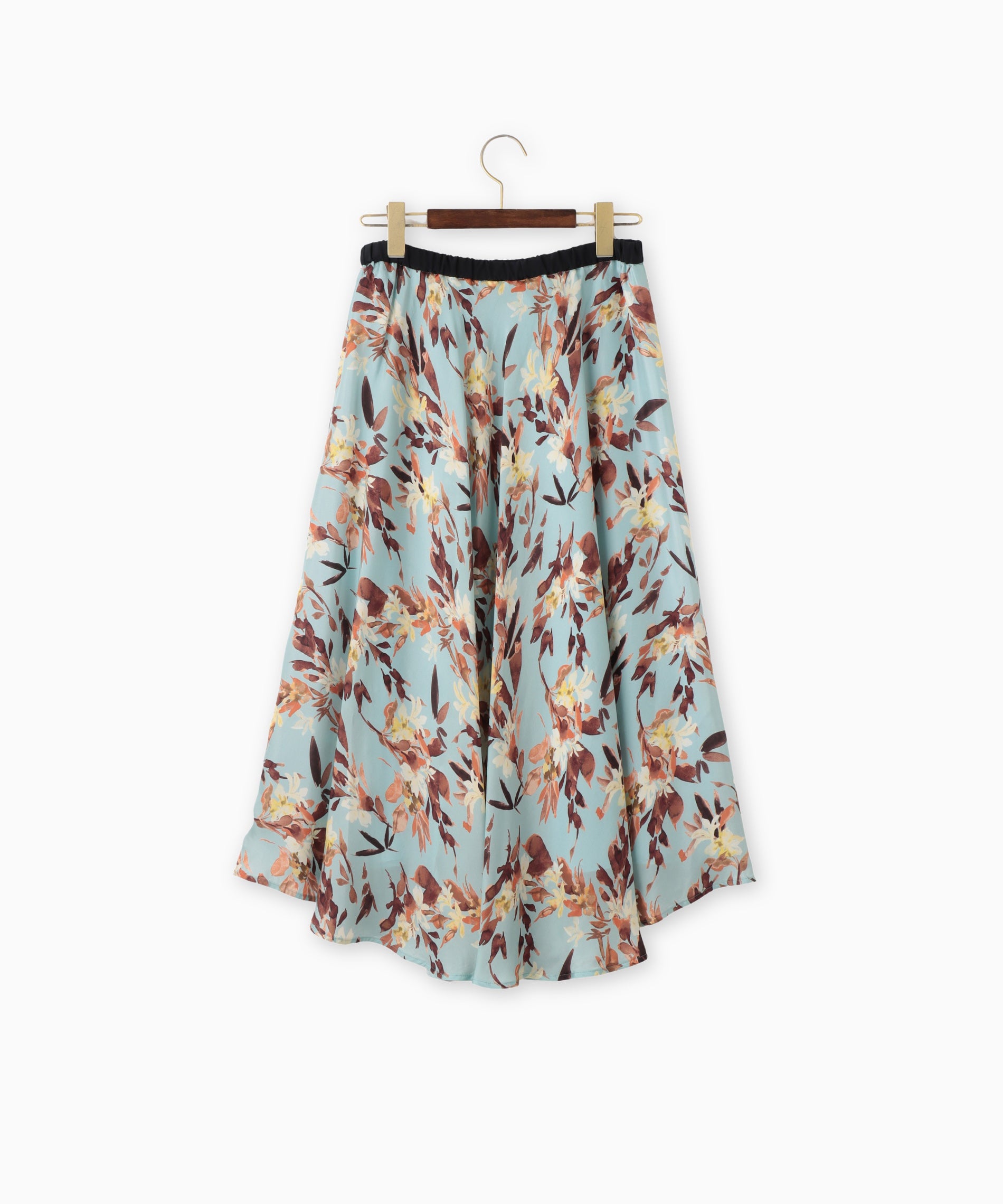 ケイハヤマ キュプラツイル起毛フラワーパークプリントタックスカート　ブルー ケイハヤマ キュプラツイル起毛フラワーパークプリントタックスカート