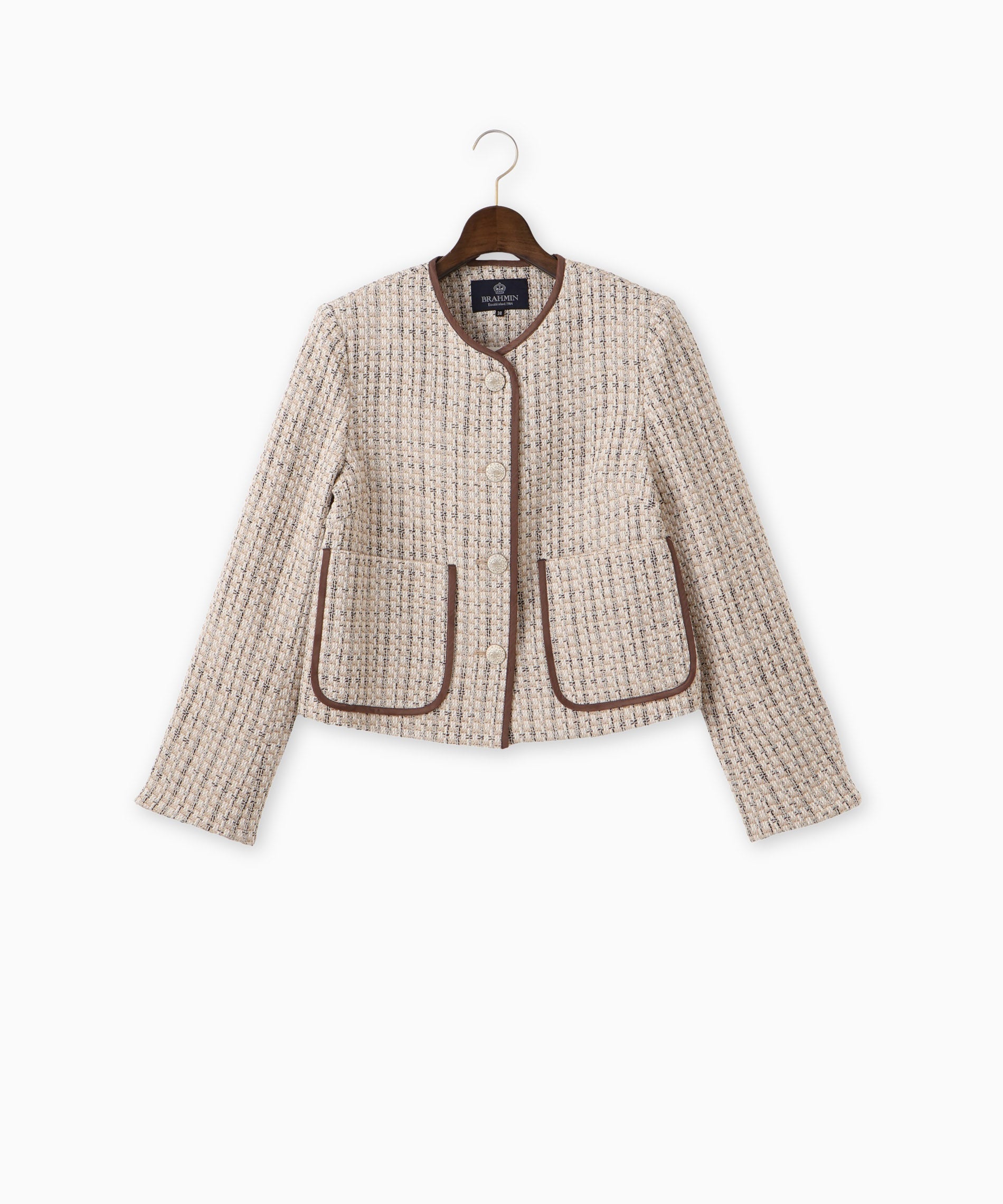 BRAHMIN ノーカラーツィードジャケット 新品タグつき 配色パイピング