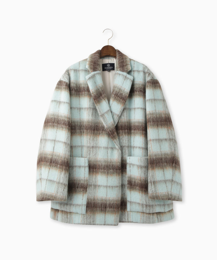ライトシャギーチェックショートコート