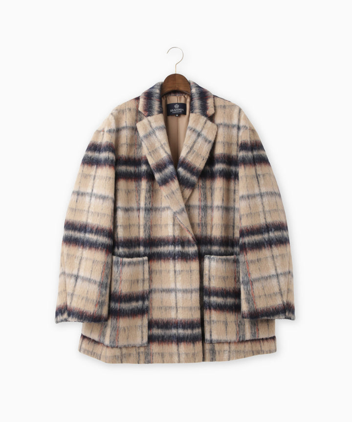 ライトシャギーチェックショートコート