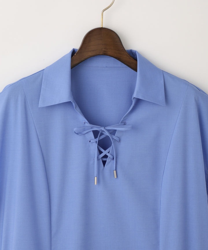 Vネックレースアップワンピース