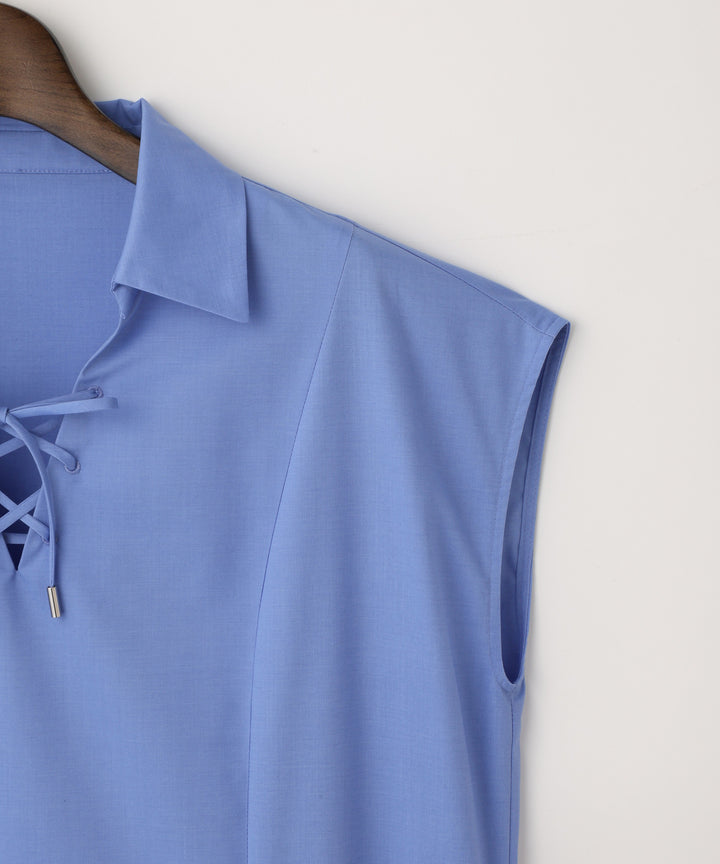 Vネックレースアップワンピース