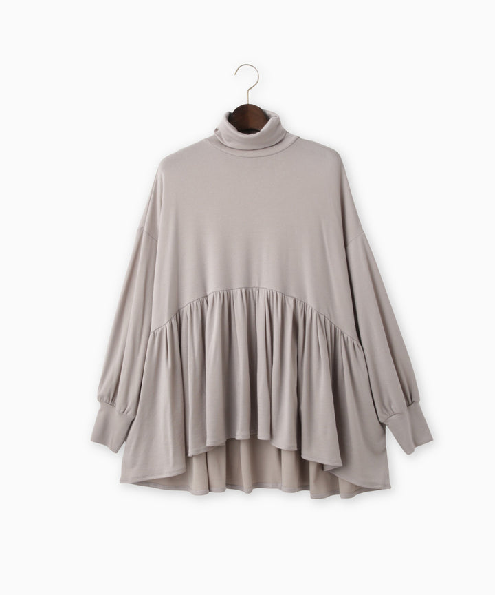 ハーフミラノリブギャザーフレアプルオーバー