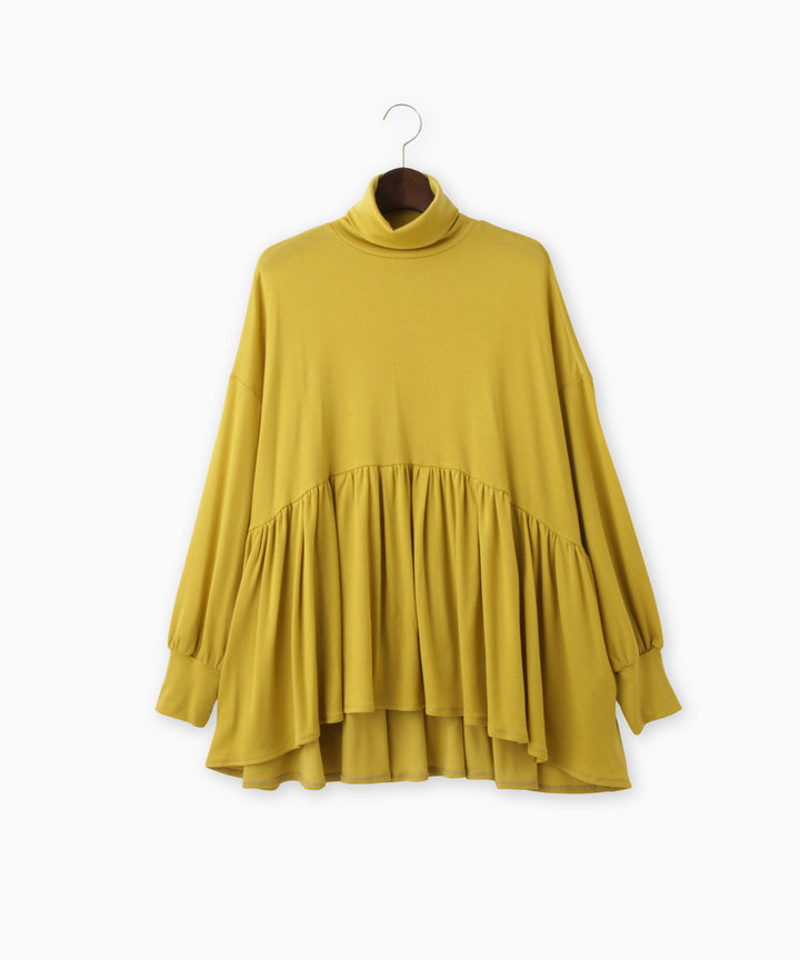 ハーフミラノリブギャザーフレアプルオーバー