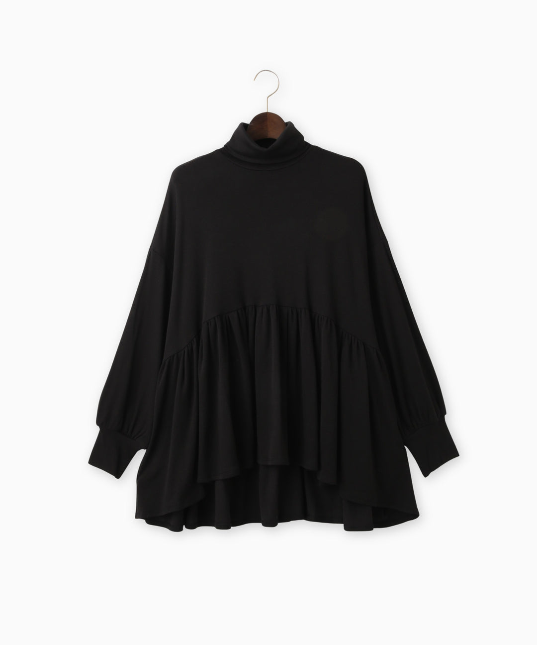 ハーフミラノリブギャザーフレアプルオーバー