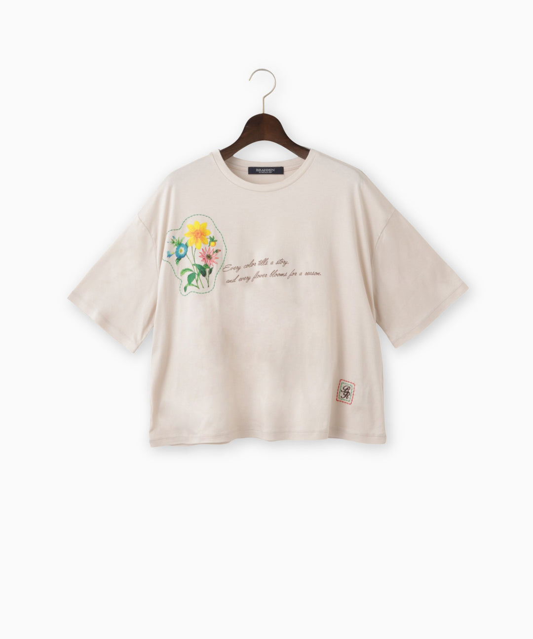ステッチ刺繍フラワーデザインTシャツ