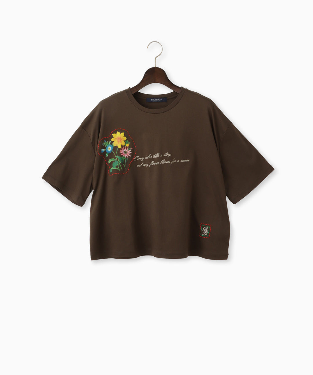 ステッチ刺繍フラワーデザインTシャツ
