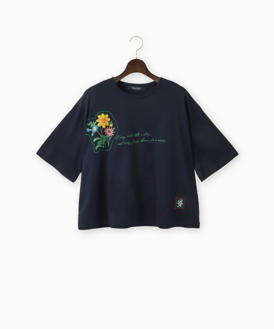 ステッチ刺繍フラワーデザインTシャツ