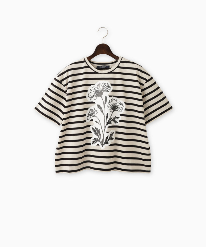 フラワープリントボーダーTシャツ