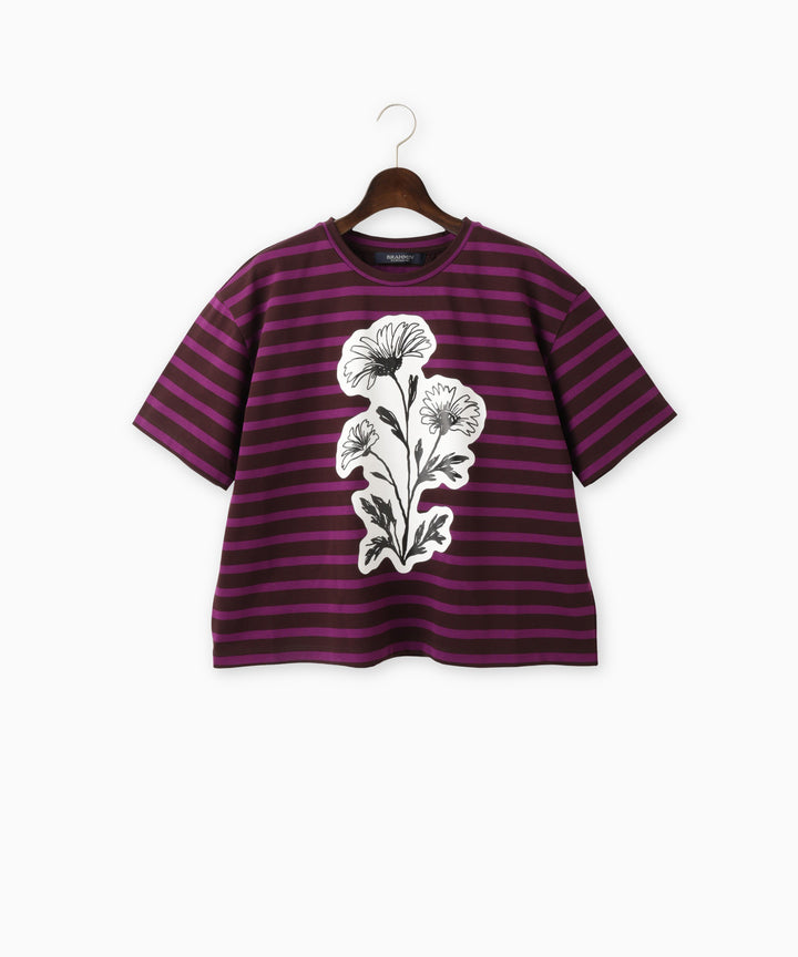 フラワープリントボーダーTシャツ