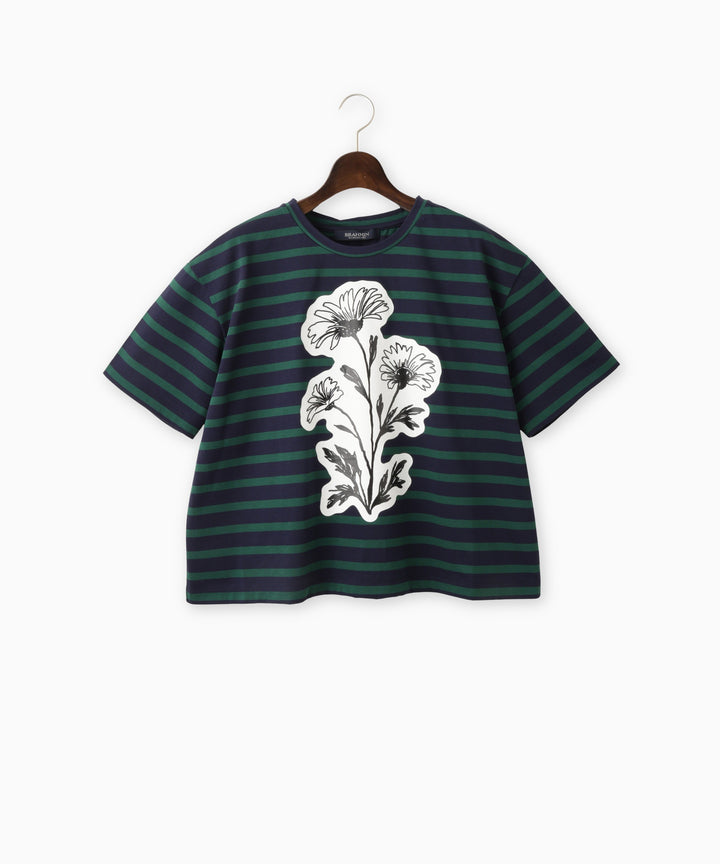 フラワープリントボーダーTシャツ
