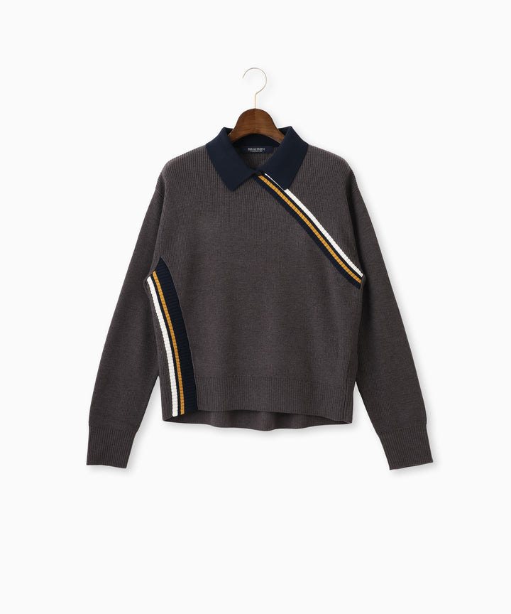 衿付きカラーラインニット