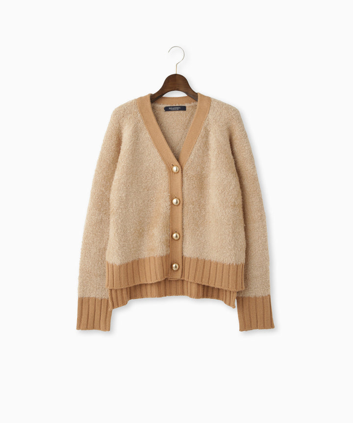 フェザーヤーン異素材切替カーディガン