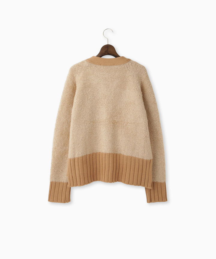 フェザーヤーン異素材切替カーディガン