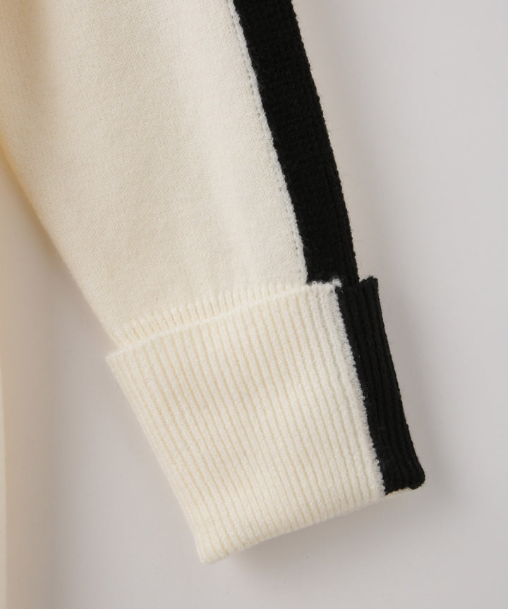 ハーフジップ配色ニットワンピース