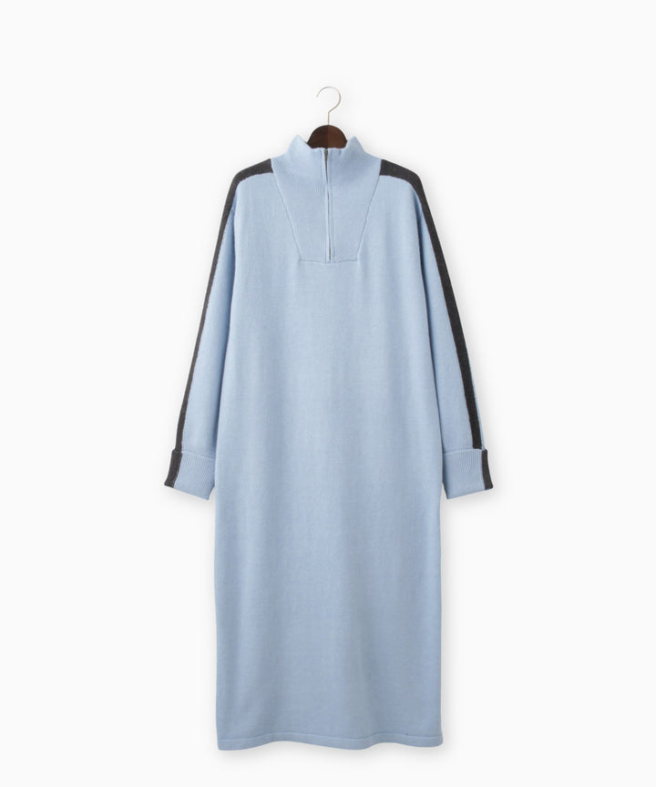 ハーフジップ配色ニットワンピース