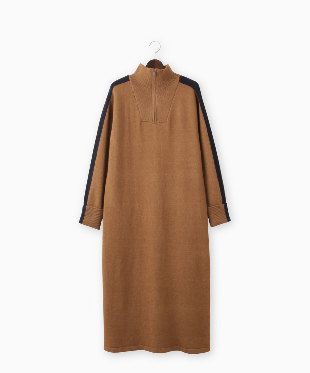ハーフジップ配色ニットワンピース