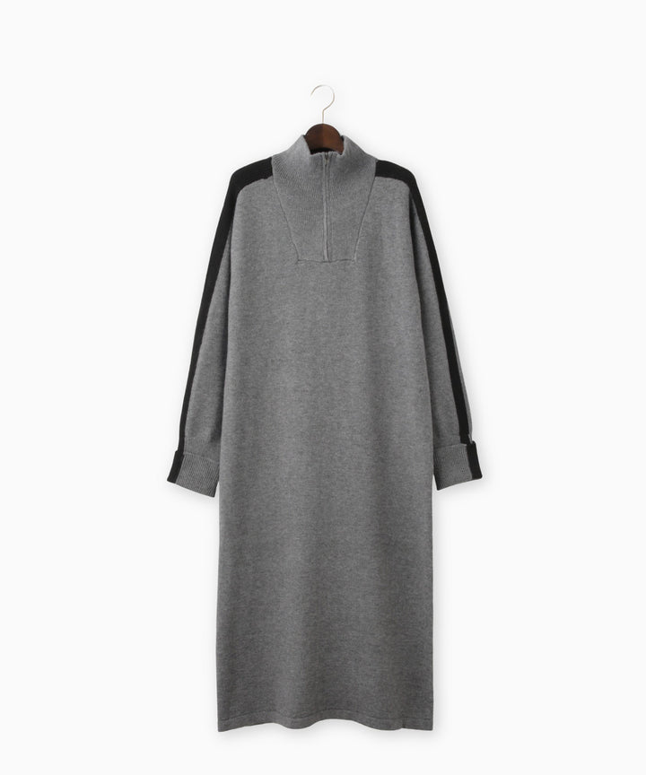 ハーフジップ配色ニットワンピース