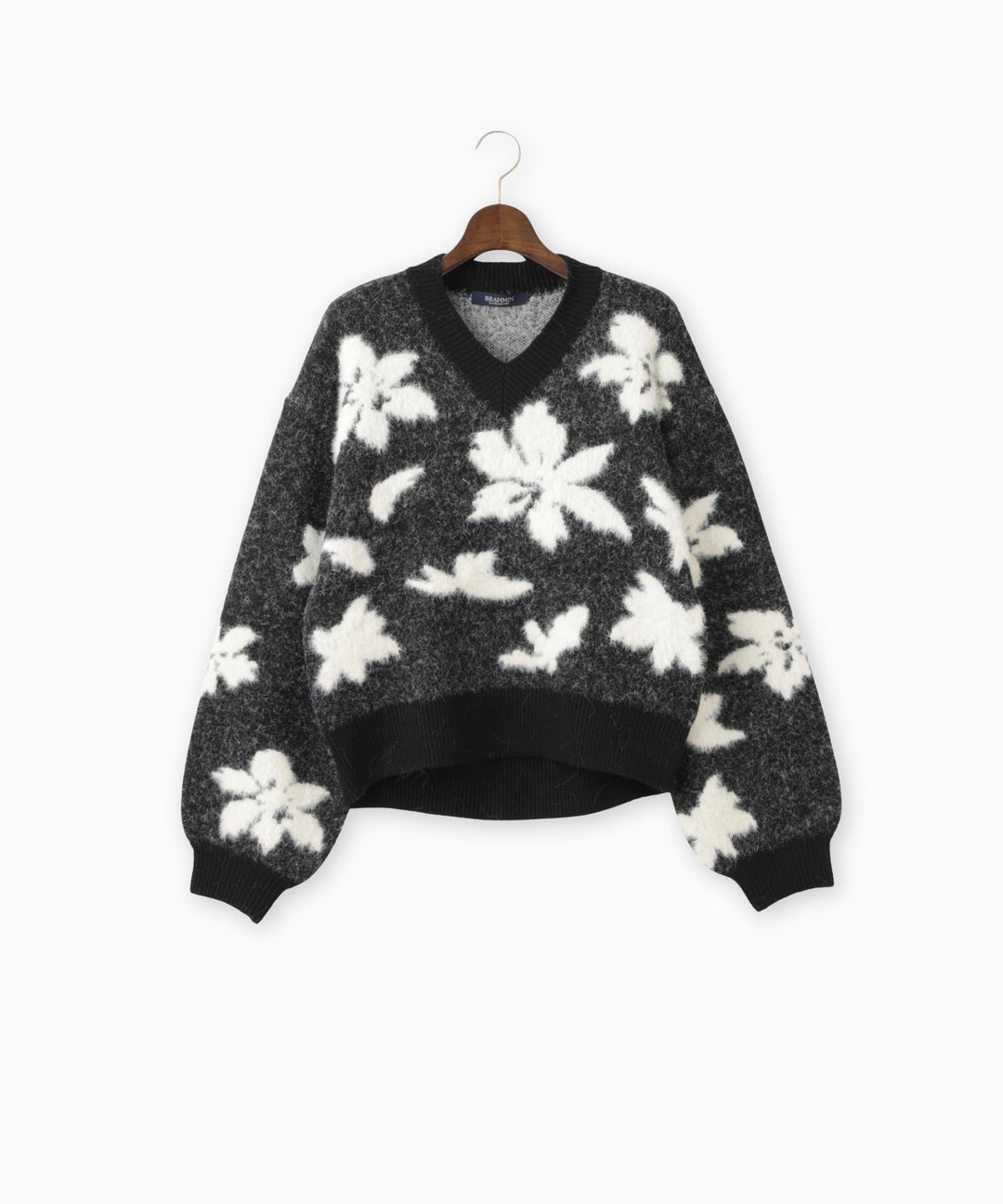 フェザーヤーンフラワー柄Vネックニット