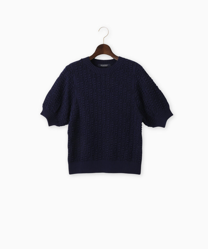 ポップコーン編みハーフスリーブニット