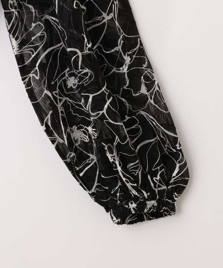 プリントボウタイブラウス