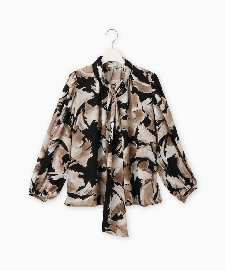 プリントボウタイブラウス