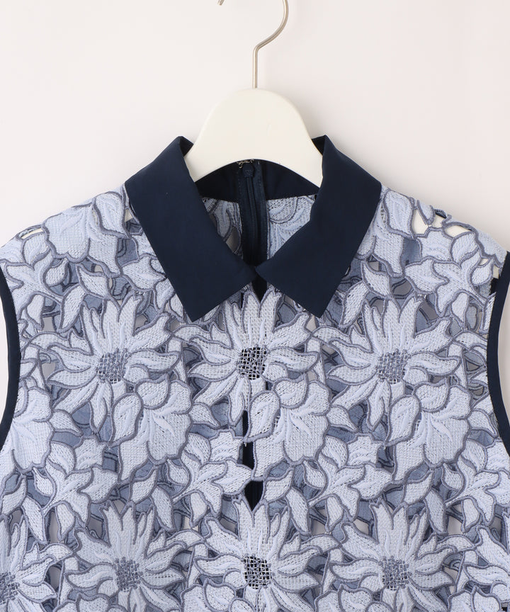 ケミカルレース衿つきノースリーブブラウス