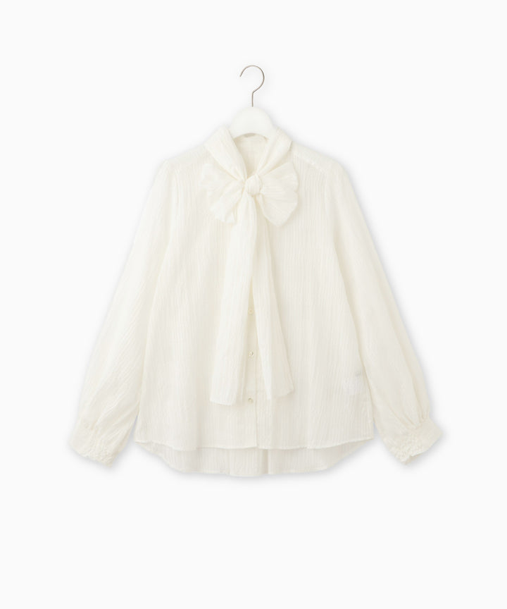 サッカーチェックシアーリボンブラウス