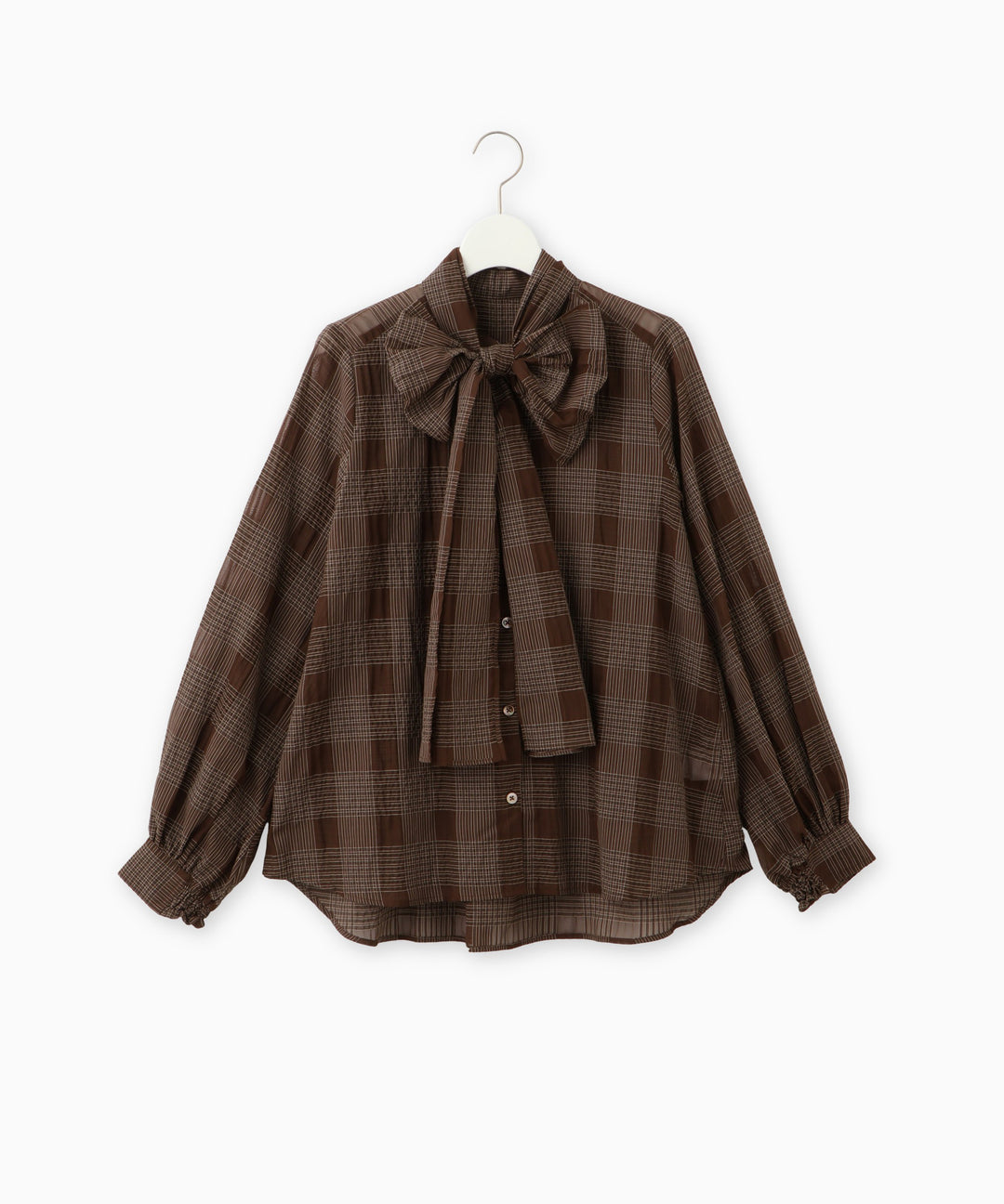 サッカーチェックシアーリボンブラウス