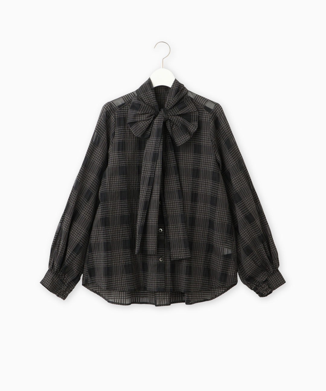 サッカーチェックシアーリボンブラウス
