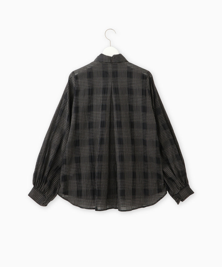 サッカーチェックシアーリボンブラウス
