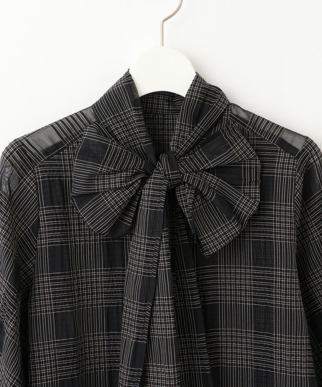 サッカーチェックシアーリボンブラウス