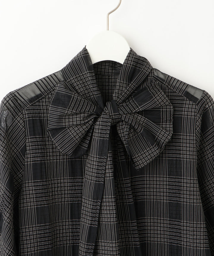 サッカーチェックシアーリボンブラウス