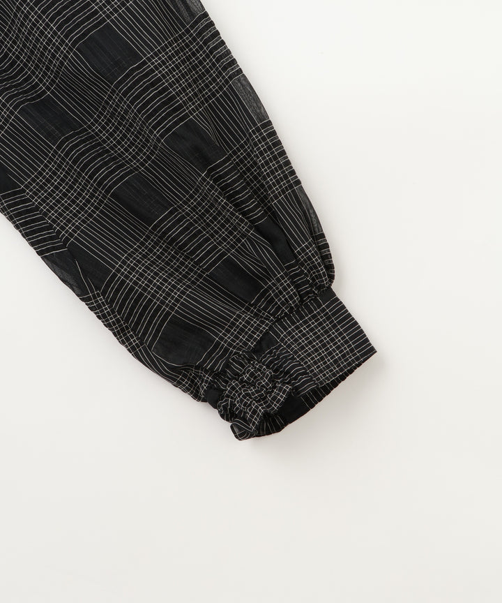 サッカーチェックシアーリボンブラウス