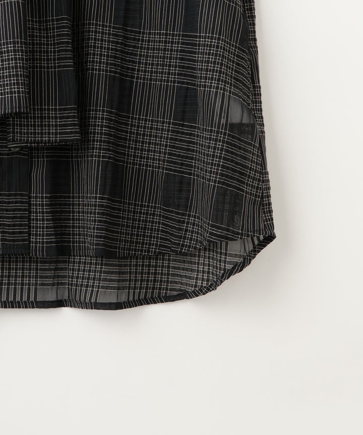 サッカーチェックシアーリボンブラウス