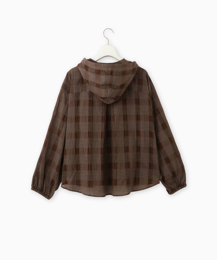 サッカーチェックフードデザインブラウス