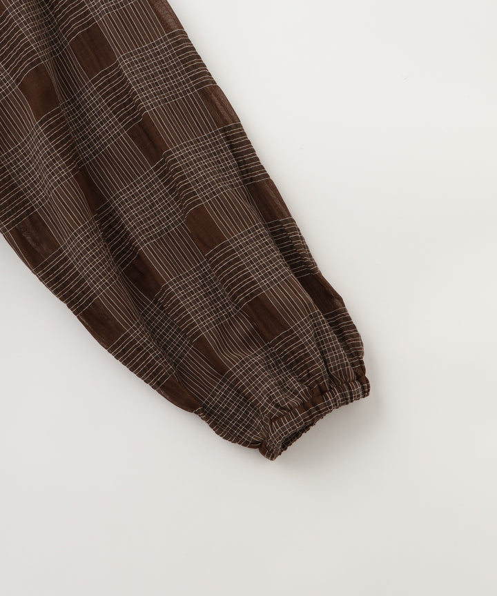 サッカーチェックフードデザインブラウス