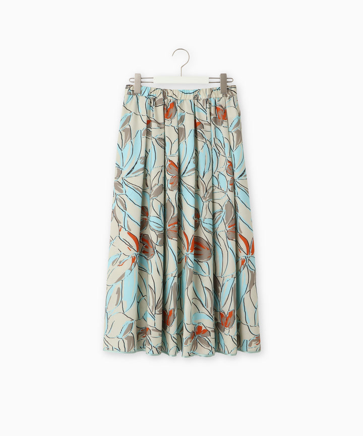 Flower Print Gathered Tuck Skirt