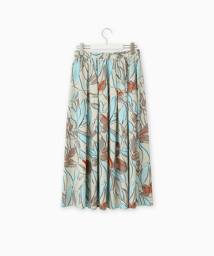 Flower Print Gathered Tuck Skirt