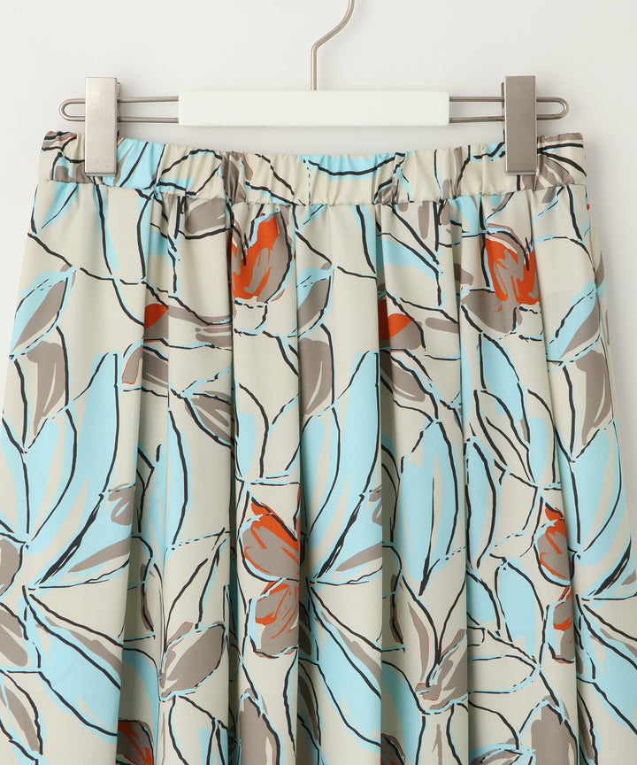 Flower Print Gathered Tuck Skirt